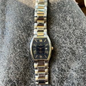 Bulova Solar Stainless Steel With Gold Accent Mens Dress Watch C937368